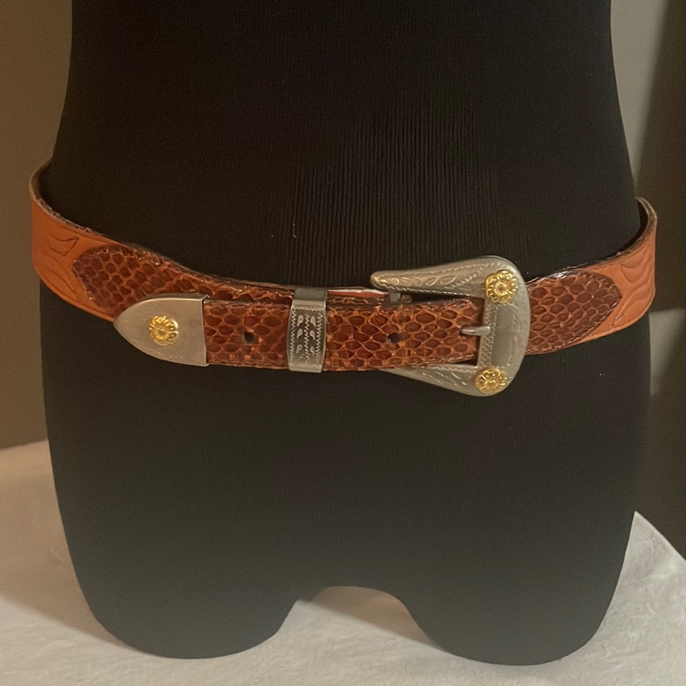 Vintage Harness House Full Grain Saddle Leather Snakeskin Belt German Silver